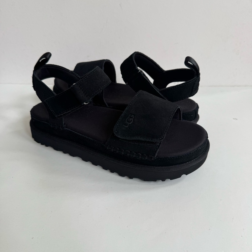 UGG GOLDENSTAR BLACK SLIDE PLATFORM STRAPPY SANDALS US 11 - Picture 1 of 6